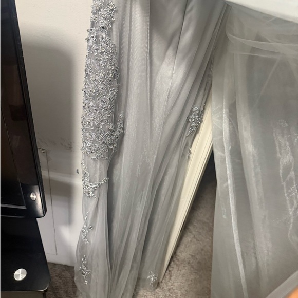 Andrea & Leo Couture
STYLE #MA103  Sz 10 Elegant Off-Shoulder Gray Evening Gown - Picture 4 of 17